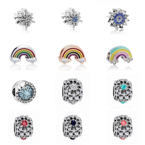 Alloy Rhinestone Enamel DIY Beads Charms For Jewelry Making Bracelet Necklace Rainbow Snowflake Flower Design Accessories