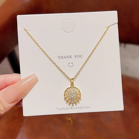 Collana Con Ciondolo In Zircone Lucido Placcato Oro In Acciaio Inossidabile Stella Girasole Cuore Farfalla Donne