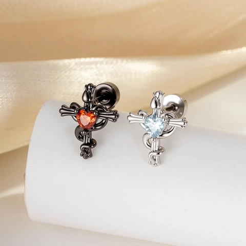 Gotische Slang Kruis Oorkraakbeen Stud Titanium Staal Koper Hart Zirkoon Helix Piercing Platte Achterkant Sieraad