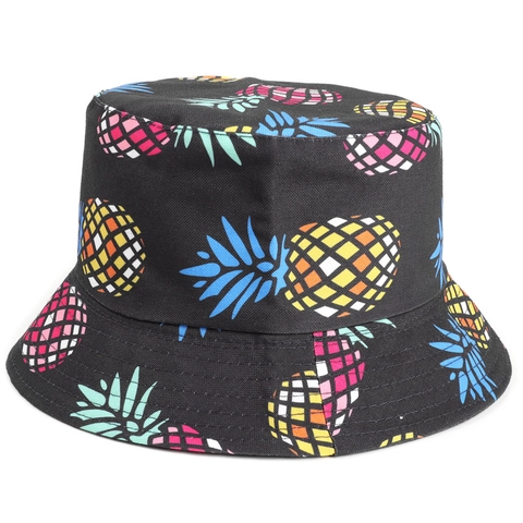 Wendehut Anglerhut Bunter Tropischer Frucht Ananas Druck Baumwolle Polyester Sonnenschutz Sommer Reise Outdoor Hut