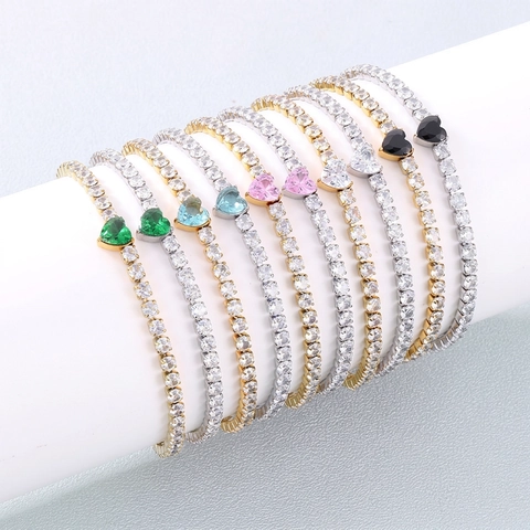 Heart Tennis Bracelet Stainless Steel Zircon Inlaid Elegant Adjustable Jewelry For Women Fashion Accessory