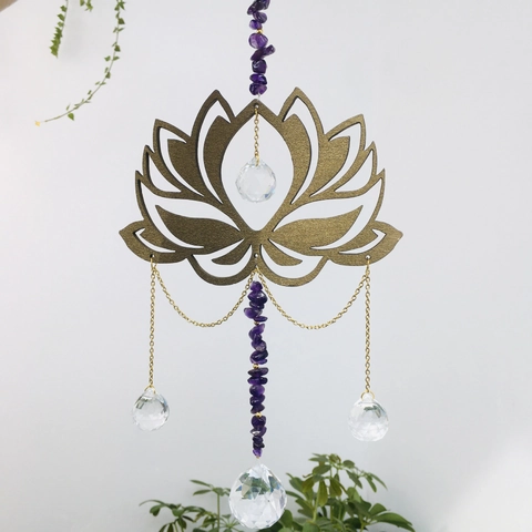 Attrape Soleil Lotus Améthyste Naturelle Prisme De Boule De Cristal Ornement Suspendu Jardin Fenêtre Décoration Maison