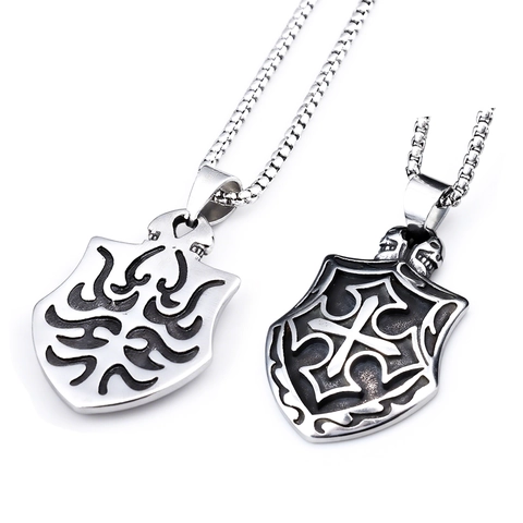 Collana Pendente Croce Scudo Acciaio Inossidabile Retro Gotico Punk Totem Teschio Gioielli Per Uomini Stile Vintage