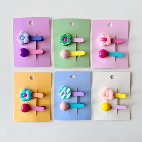 Flower And Round Bead Hair Clips Plastic Resin Candy Color Korean Style For Kids Girls Sweet Daily Hairpieces
