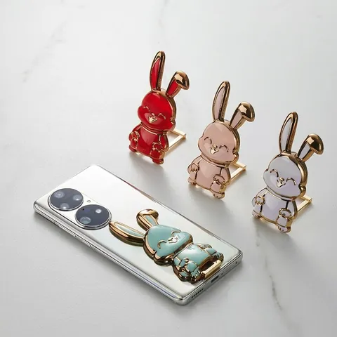 Mignon Support de Téléphone Portable Pliable Lapin de Dessin Animé Support de Bureau Finition Miroir Autocollant Arrière