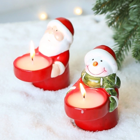 Christmas Ceramic Candle Holder Santa Claus Snowman Shape Desktop Decoration Holiday Gift Candle Included
