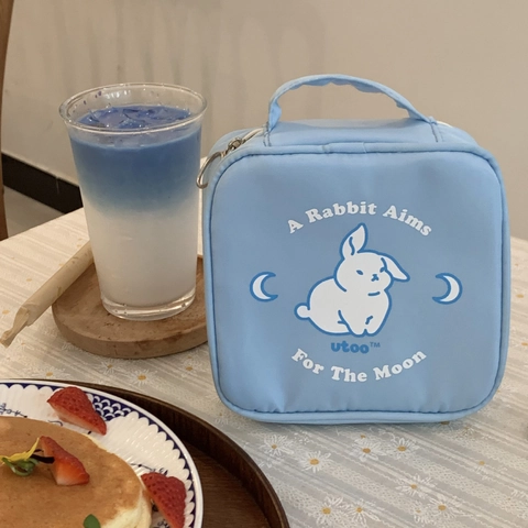 Süße Cartoon Hase Muster Quadratische Kosmetiktasche Polyester Wasserdichte Tragbare Make-Up Tasche Damen Reise Aufbewahrung