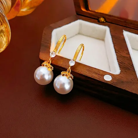 Künstliche Perlen Hänger Ohrringe Für Damen Mit Zirkon Kupfer 14K Vergoldet 925 Sterling Silber Ohrring Stecker Vintage Schmuck