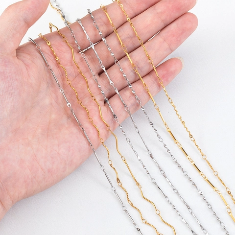 Stainless Steel Bar Link Chain Thin Stick Jewelry Bulk Chain For DIY Necklace Bracelet Making Gold Steel Color Accessory
