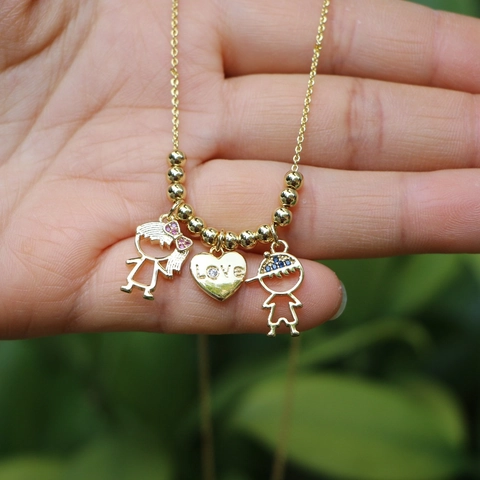 Collar Colgante Niño Niña Corazón Cobre Circón Micro Pavé Amor Grabado Joyería De Moda Para Parejas Familia Mujeres