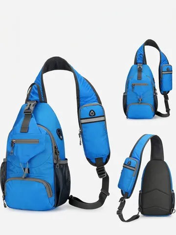 Bolso Bandolera Hombre Exterior Impermeable Nylon Bolso De Pecho Multi-Bolsillo Con Bolsa Para Teléfono Y Orificio Para Auriculares