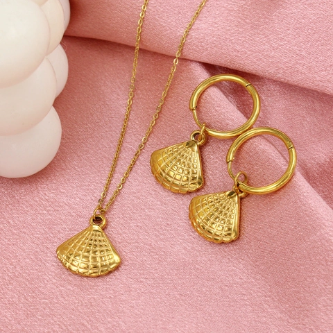 Minimalist Shell Pendant Necklace And Earrings Stainless Steel Elegant Fashion Jewelry Accessories For Women