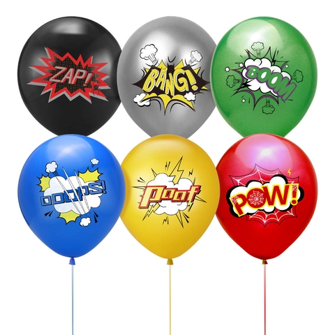 Latex Balloons Comic Style Superhero Theme Onomatopoeia Print Multi Color Kids Birthday Party Event Decorations Favor