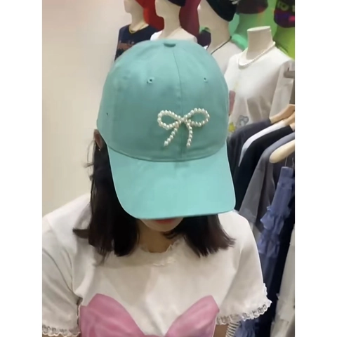 Cappello Da Baseball Da Donna In Cotone Decorazione Fiocco Di Künstliche Perle Protezione Solare Regolabile Stile Coreano Moda Dolce