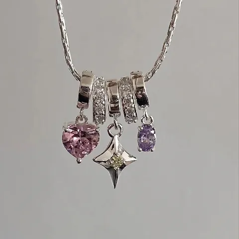 Fantasie Stern Herz Anhänger Halskette Für Damen Kupfer Galvanisiert Strass Stern Herz Schlüsselbeinkette Schmuck Geschenk