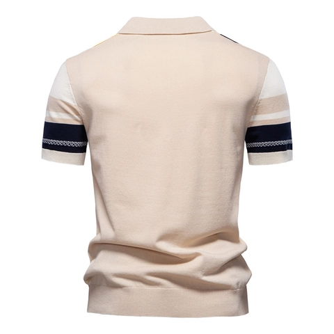 Polo En Maille Pour Hommes Rayé Jacquard Manches Courtes Mélange Viscose Décontracté Rétro Respirant Haut Été