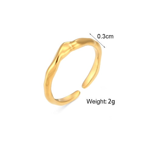 Unregelmäßiger Wellen Offener Ring Edelstahl Gold Minimalistisch Verstellbar Bambus Gelenk Textur Für Frauen