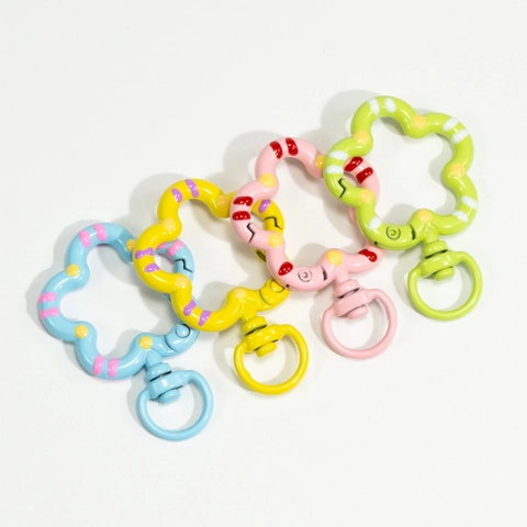 Flower Shaped Spring Clasp Zinc Alloy Open Ring DIY Keychain Accessories Swivel Hook Painted Polka Dot Craft Connectors