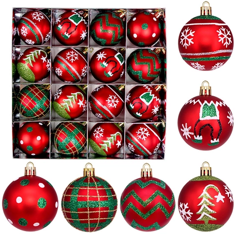 Palle Di Natale Plastica Galvanizzata Glitterata Motivi Di Fiocchi Dipinti Decorazione Di Festa Festiva Da Appendere Allalbero