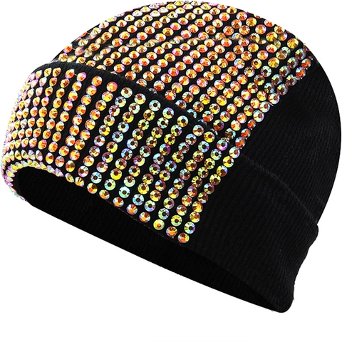 Bonnet En Tricot Acrylique Décoré De Strass Hiver Chaud Style Punk Unisexe Chapeau À Revers Accessoires De Mode Plein Air