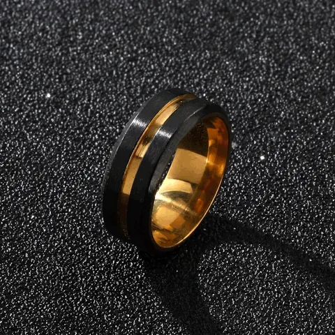 Bague En Acier Inoxydable Pour Hommes Bicolore Finition Mate Brossée Rainure Polie Band Punk Bijoux De Mode