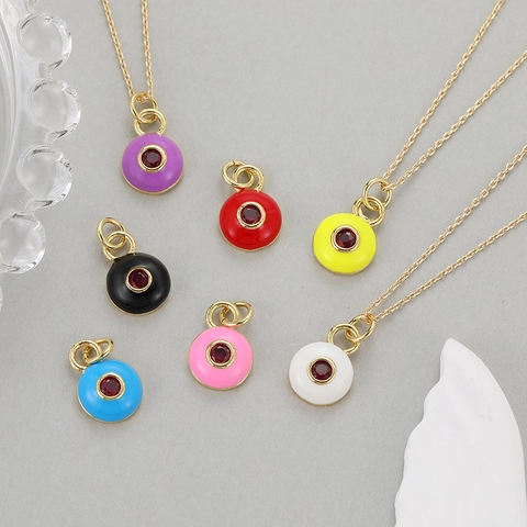 14K Vergoldetes Messing Emaille Böser Blick Runder Anhänger Zirkon Einlage DIY Schmuckherstellung Anhänger für Halskette Damen
