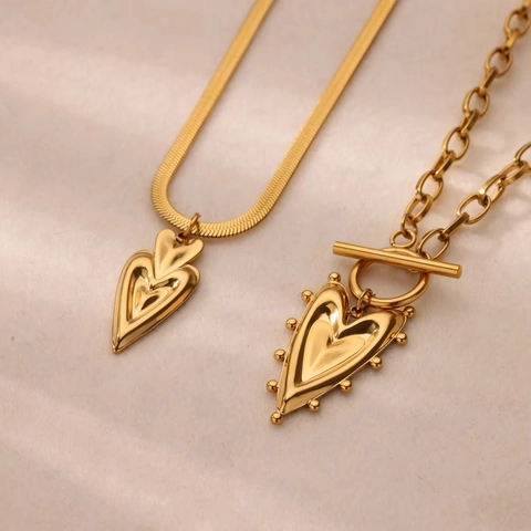Collana Con Ciondolo A Cuore Fiocco E Croce In Acciaio Inossidabile Oro Per Donna Stile Vintage Francese Chiusura Toggle