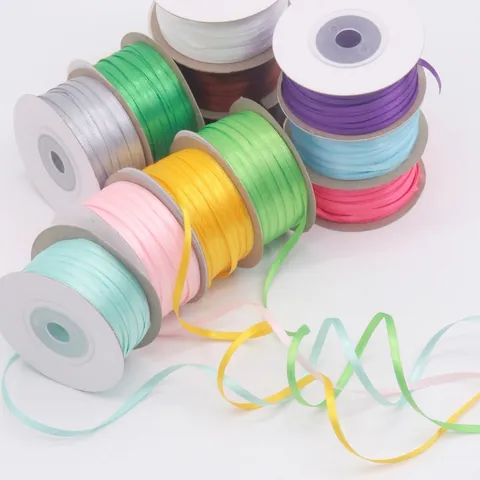 Double Faced Satin Ribbon Roll Polyester Thin Webbing For DIY Craft Gift Wrap Flower Packing Wedding Party Decor