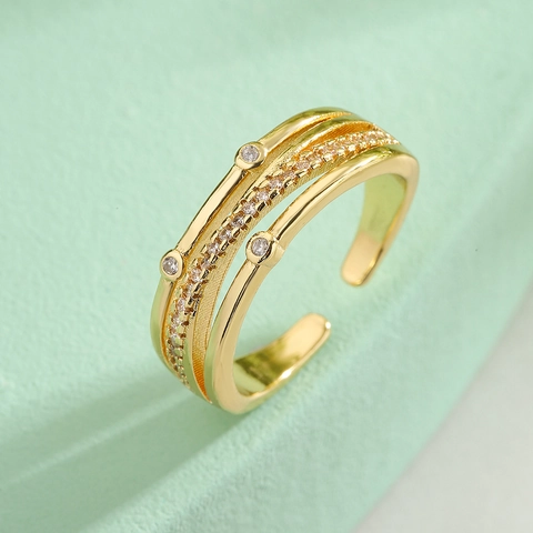 Irregulärer Geometrischer Verstellbarer Offener Ring Gold Vergoldet Kupfer Zirkonia Retro Modeschmuck Für Damen