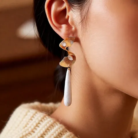 Orecchini Pendenti Vintage A Spirale In Lega Con Strass Perla Artificial Di Cotone E Perno In Acciaio Per Donna Stile Elegante