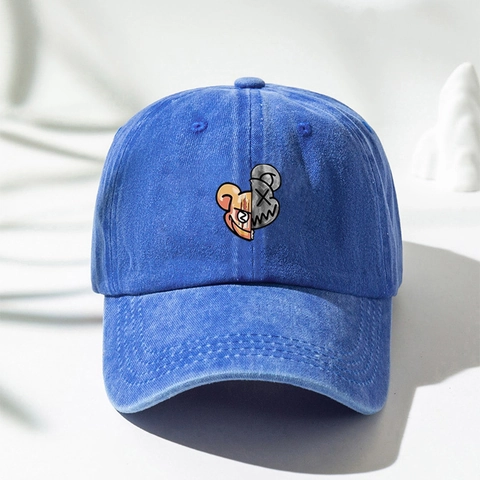 Berretto Da Baseball In Cotone Lavato Ricamo Cartone Animato Retro Protezione Solare Outdoor Streetwear Unisex