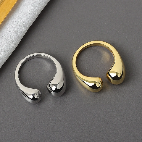 Geometric Water Drop Open Ring Zinc Alloy Smooth Polished Adjustable Finger Jewelry For Women Minimalist Liquid Style