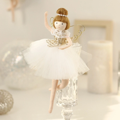 Noël Ballet Fille Ange Poupée Ornement Paillettes Tulle Mesh Ailé Suspendu Pendentif Pour Arbre Décoration Élégant
