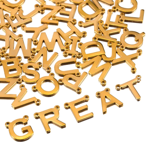 Ciondoli Lettere Alfabeto A-Z in Acciaio Inossidabile Placcato Oro 18K Charms Connettore a Doppio Foro per Creazione Gioielli Fai da Te Collana Bracciale