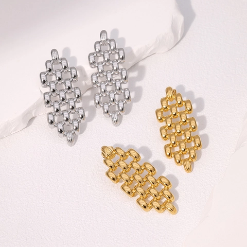 Geometric Hollow Out Earrings Stainless Steel Gold Plated Woven Chain Link Chic Minimalist Studs Jewelry For Women