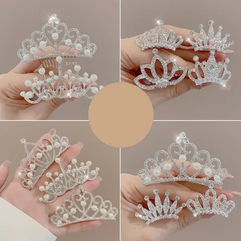 Peigne À Cheveux Couronne Alliage Strass Künstliche Perle Brillant Princesse Performance Fête Coiffe Pour Filles