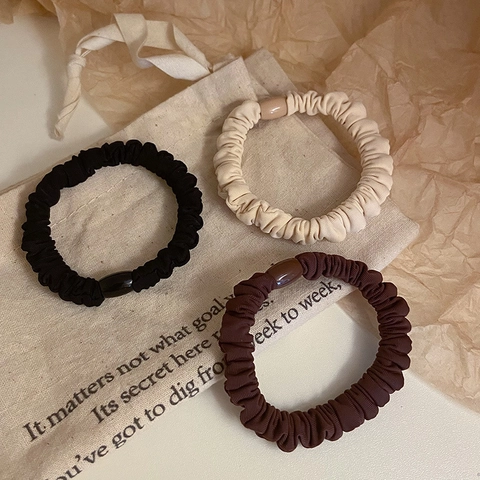 Elastic Fabric Hair Ties Wrinkled Scrunchies High Ponytail Ribbed Cloth Hair Bands With Resin Bead Minimalist Accessories