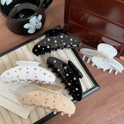 Molla per Capelli in Acetato di Cellulosa Vintage Francese Grande Fermaglio con Strass Cielo Stellato per Donna Gioielli