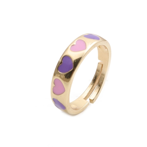 Heart Shaped Open Ring Copper Enamel Drip Oil Contrast Color Adjustable Sweet Fashion Finger Jewelry For Women