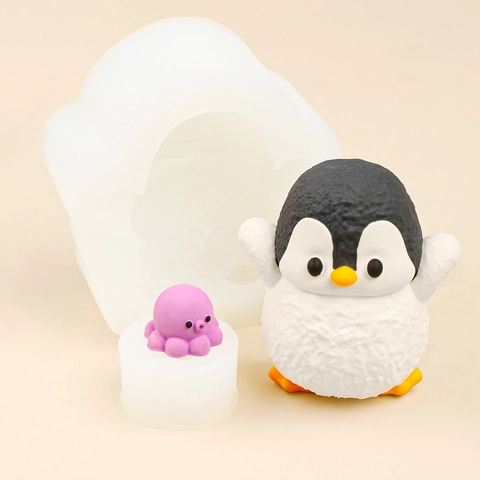 Moule En Silicone DIY Fait Main Forme De Pingouin Et Poulpe Dessin Animé Pour Bougie Aromathérapie Plâtre Résine Décor