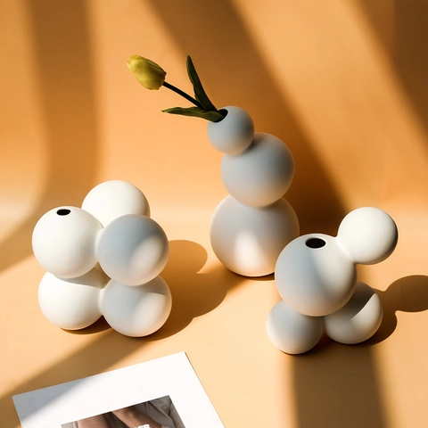 Modern Minimalist Bubble Ceramic Vase Matte White Geometric Flower Pot Tabletop Decorative Ornament For Home Office