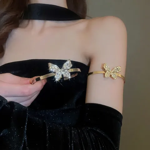Butterfly Open Bracelet Alloy Rhinestone Sparkly Adjustable Armband Fashion Elegant Luxury Jewelry For Women Shiny