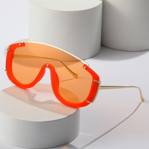 Gafas De Sol Escudo Extragrandes Mujer Una Pieza Lente PC Colorida Patilla Metal Protección UV400 Moda Y2K