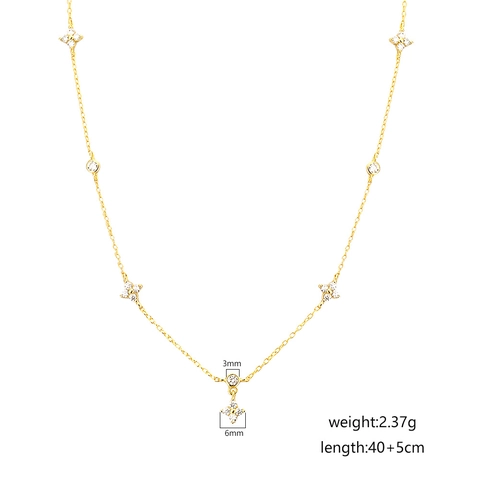 925 Sterling Silver Four Leaf Clover Station Necklace Zircon Inlaid Elegant French Style Jewelry For Women