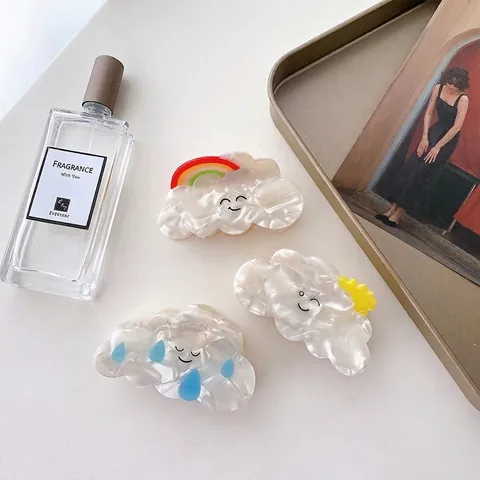 Süße Wolke Haarklammer Acetat Regenbogen Sonne Regentropfen Muster Lächeln Gesicht Shark Clip Korean Style Frauen