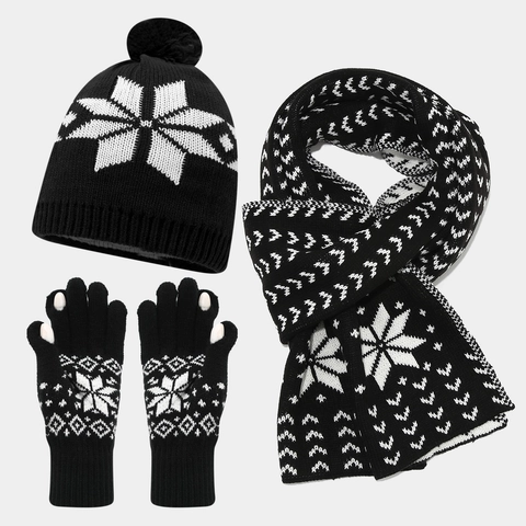Cappello Invernale In Maglia Sciarpa E Guanti Touchscreen Acrilico Motivo Fiocco Di Neve Caldo Natale Pompon Per Uomini Donne