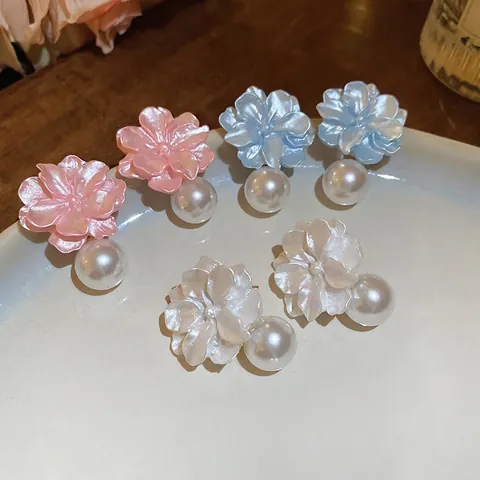 Hars Bloem Kunstparel Oorbellen Met 925 Sterling Zilver Oorsteker Elegante Zoete Florale Dangle Sieraden Vrouwen