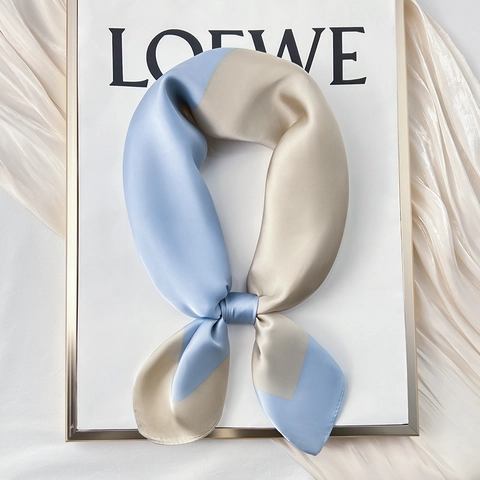 Elegant Square Satin Scarf For Women Color Block Floral Print Imitation Satin Neck Scarf Professional Office Accessory