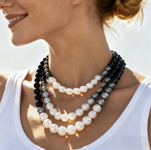 Meerlaagse Halsketting Met Imitatieparels In Gradiënt Voor Dames Retro Beaded Truiketting Luxe Mode-Sieraden