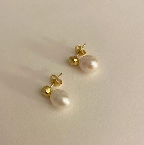 Irregular Artificial Pearl Stud Earrings With 925 Sterling Silver Earring Post Gold Plated Korean Sweet Style For Women
